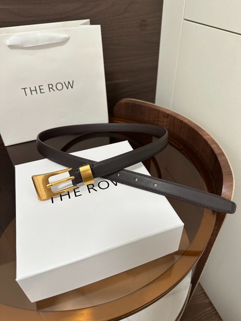 The Row Black Leather Gold Buckle Belt